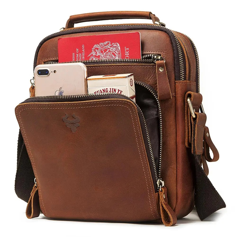 HUMERPAUL Sac à bandoulière en cuir véritable vintage pour hommes 