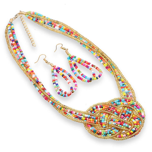 Multicolor Small Beads Strands Necklace Earrings