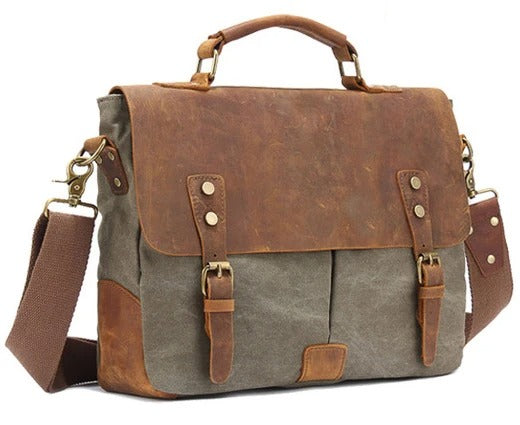 Vintage Leather Canvas Men Business Bag