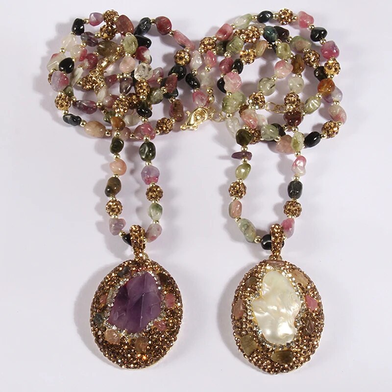 Multicolor Amethyst Dorp & Baroque Pearl Necklace